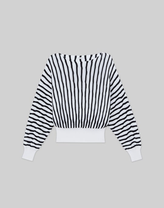 Silk Crepe Irregular Stripe Dolman Sweater