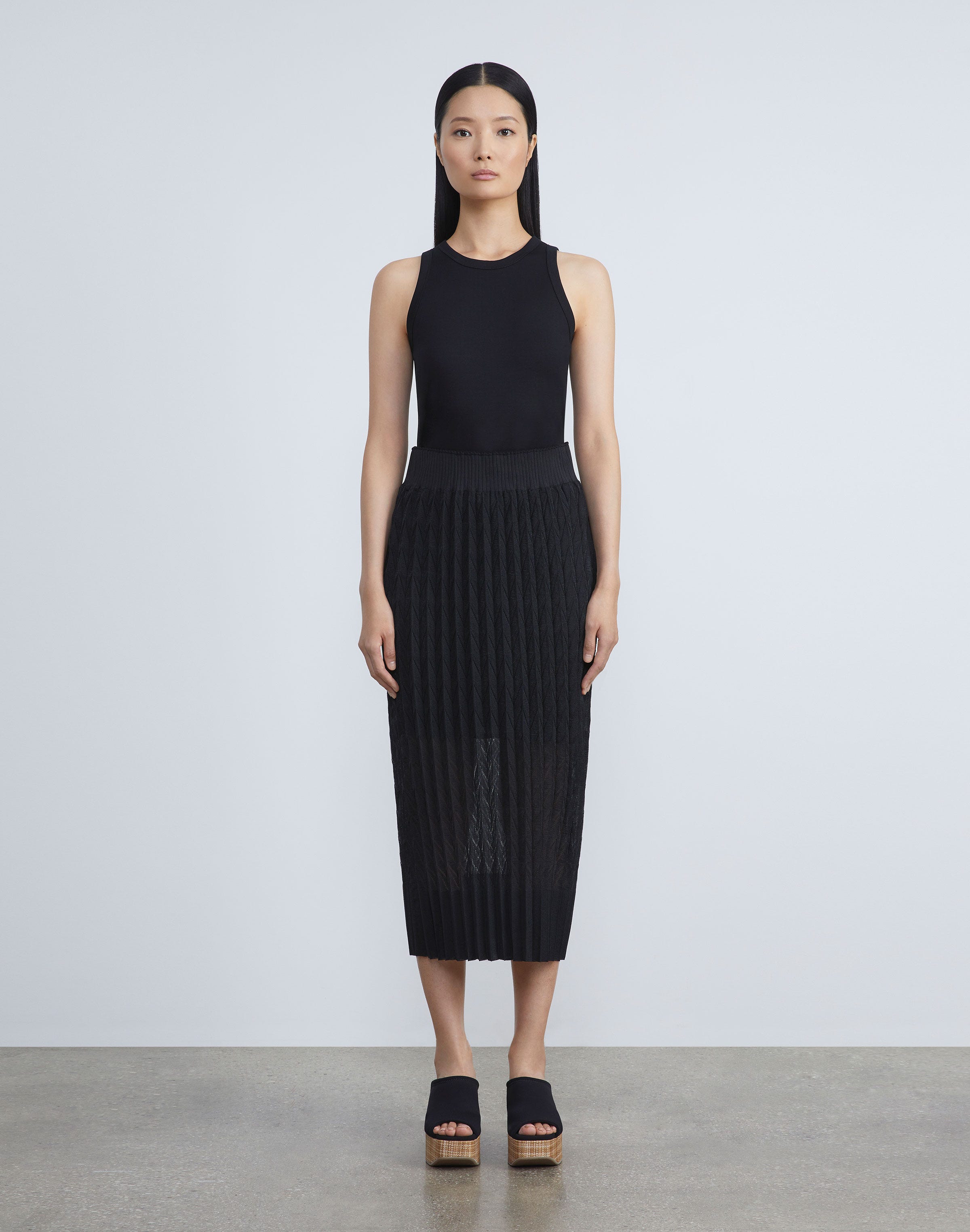 Sheer Metallic Origami Pleat Midi Skirt