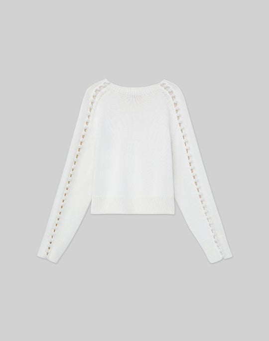 Cotton-Silk Crochet Button Sleeve Sweater