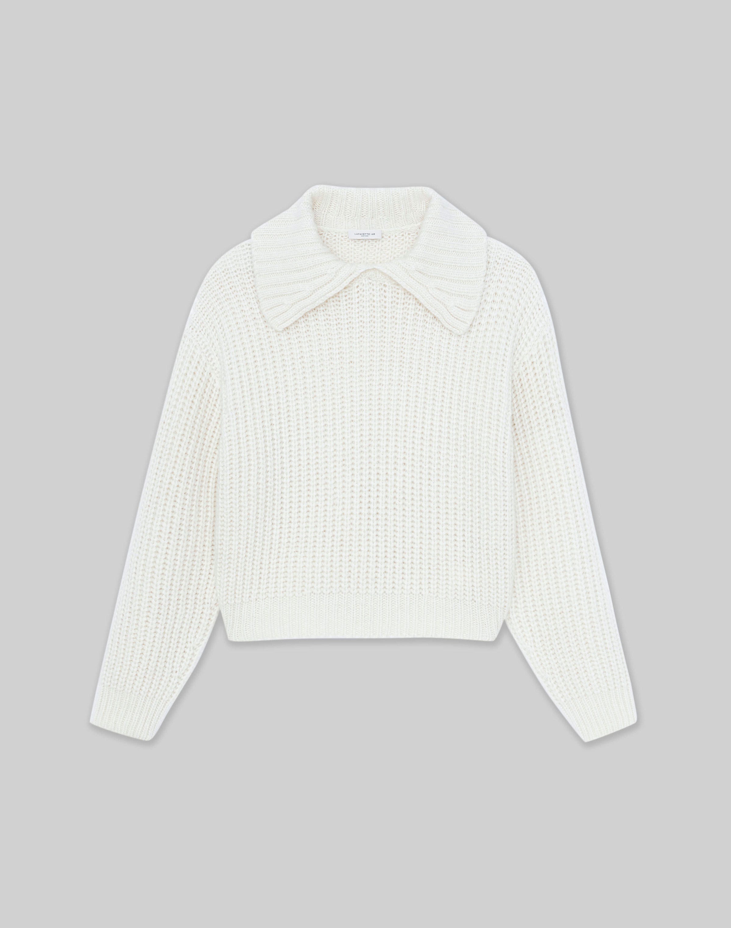 Lafayette 148 Cashmere-silk Collared Sweater In White