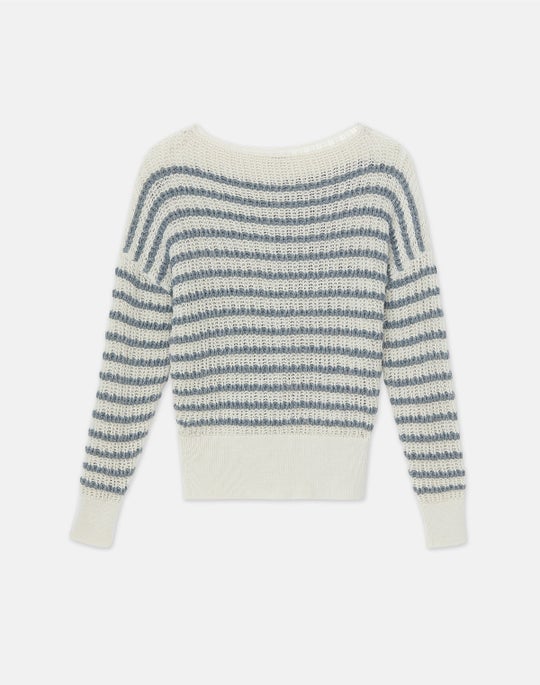 Plus-Size Stripe Organic Cotton & Denim Yarn Bateau Sweater