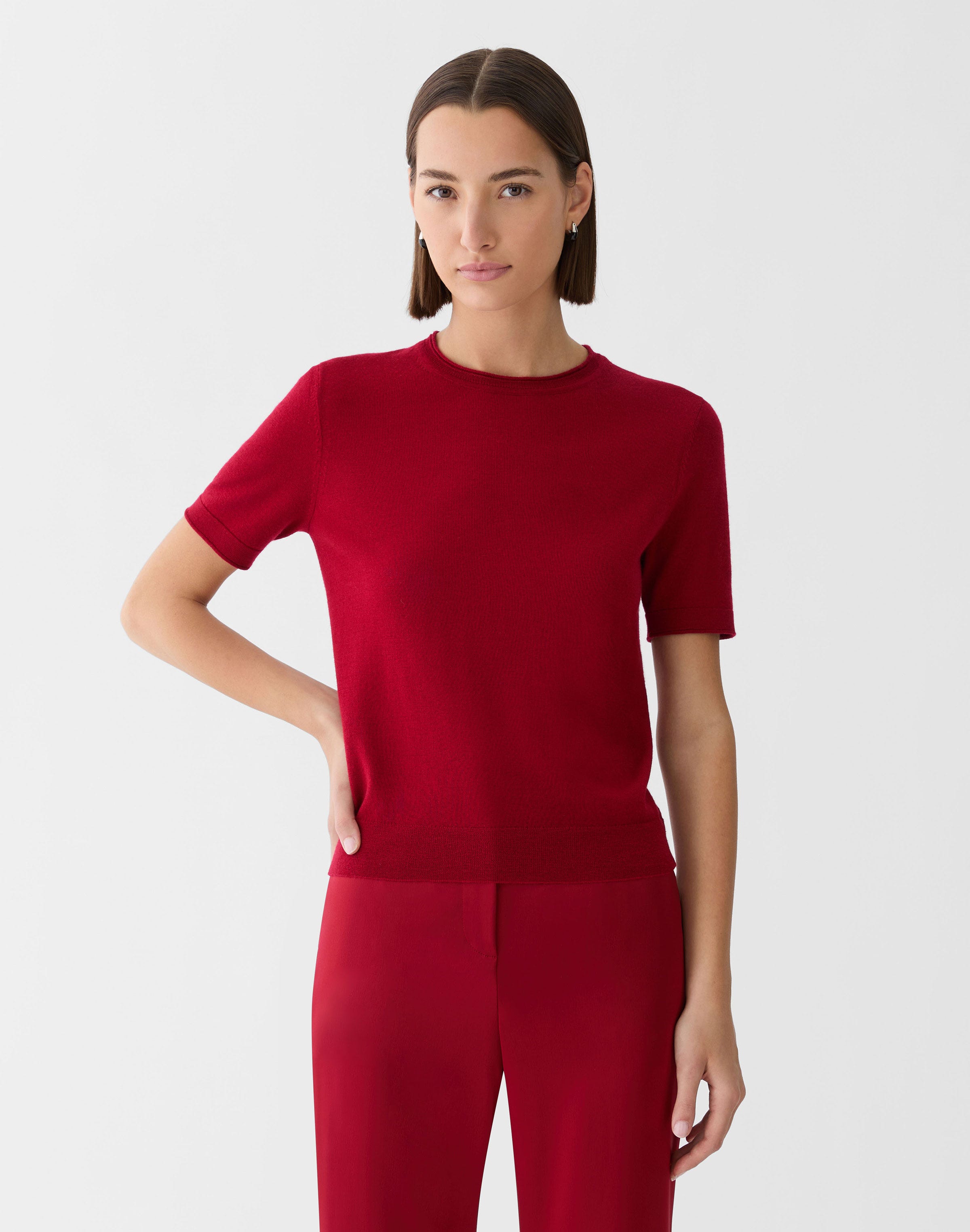 Petite Fine Gauge Cashmere Crewneck Short Sleeve Sweater