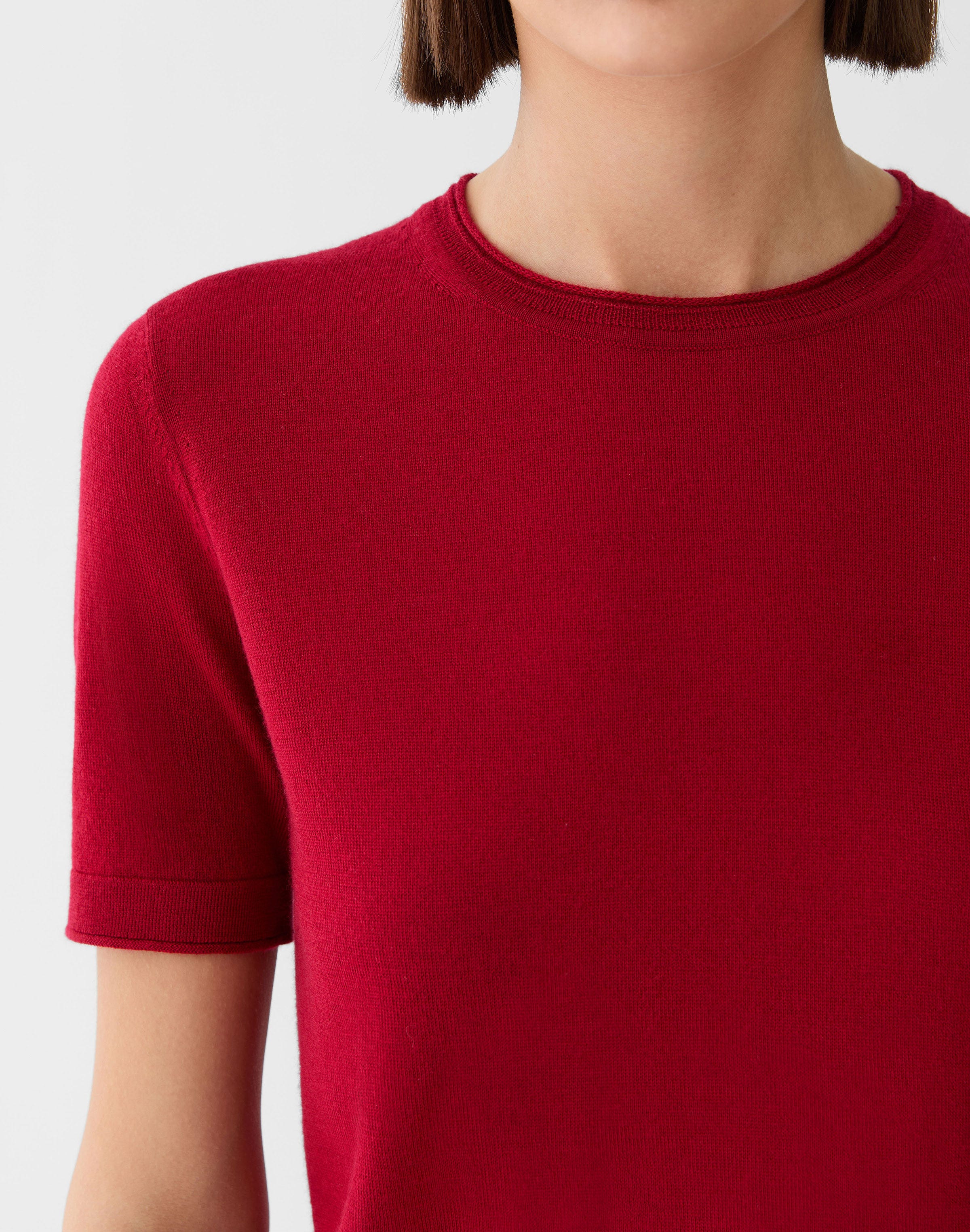 Petite Fine Gauge Cashmere Crewneck Short Sleeve Sweater
