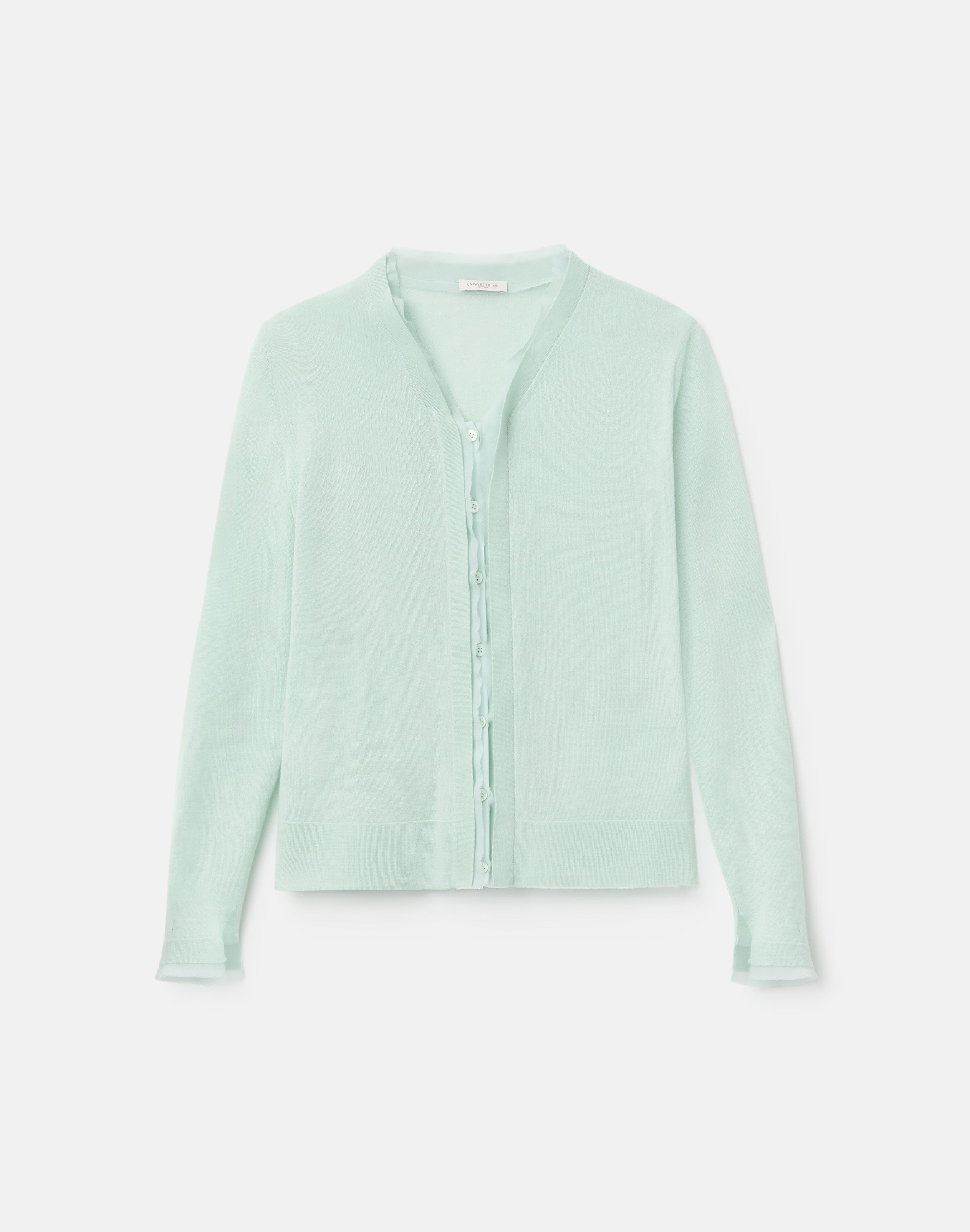 Petite Fine Gauge Cashmere & Silk Chiffon Trim Cardigan 