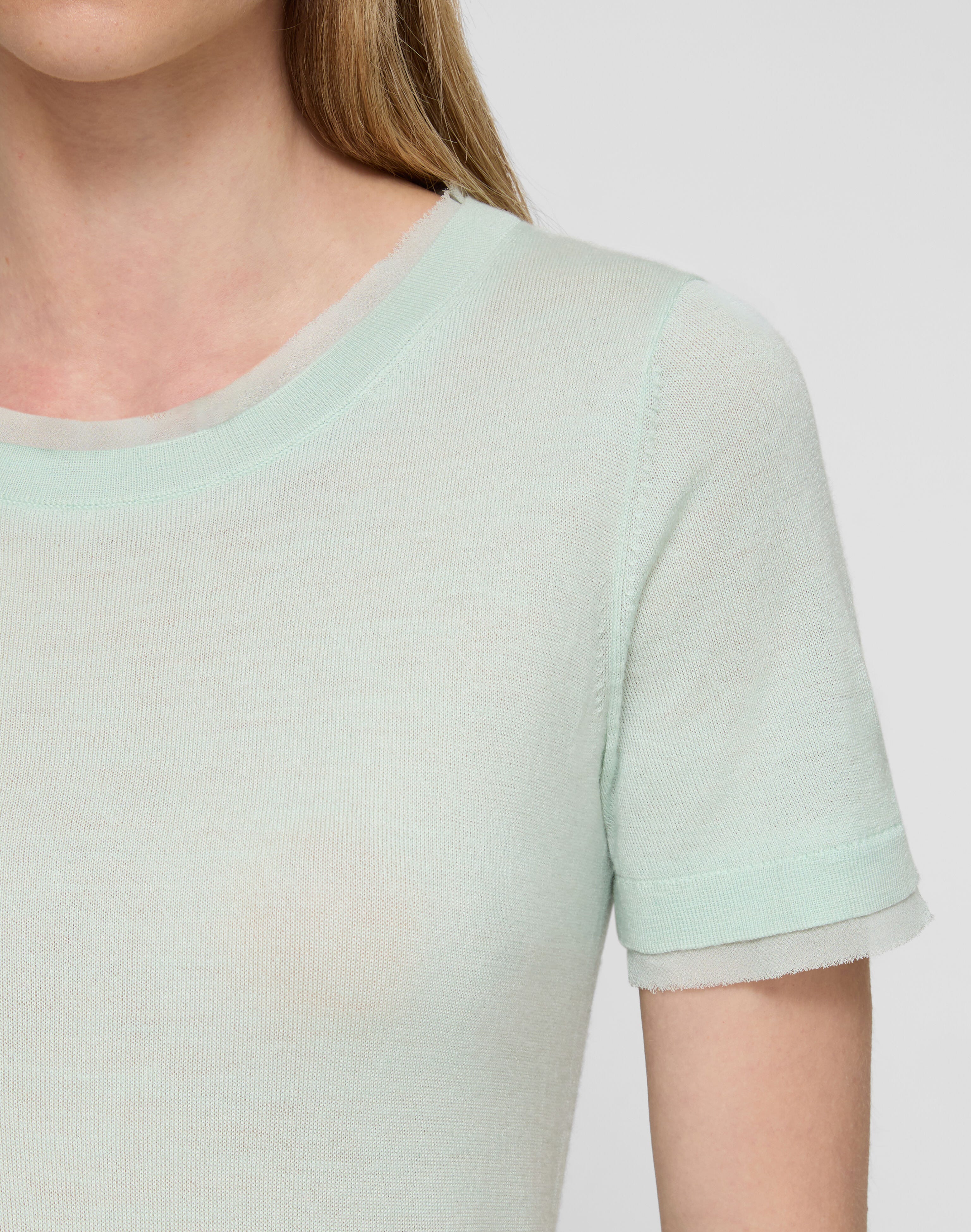 Petite Fine Gauge Cashmere & Silk Chiffon Trim Sweater