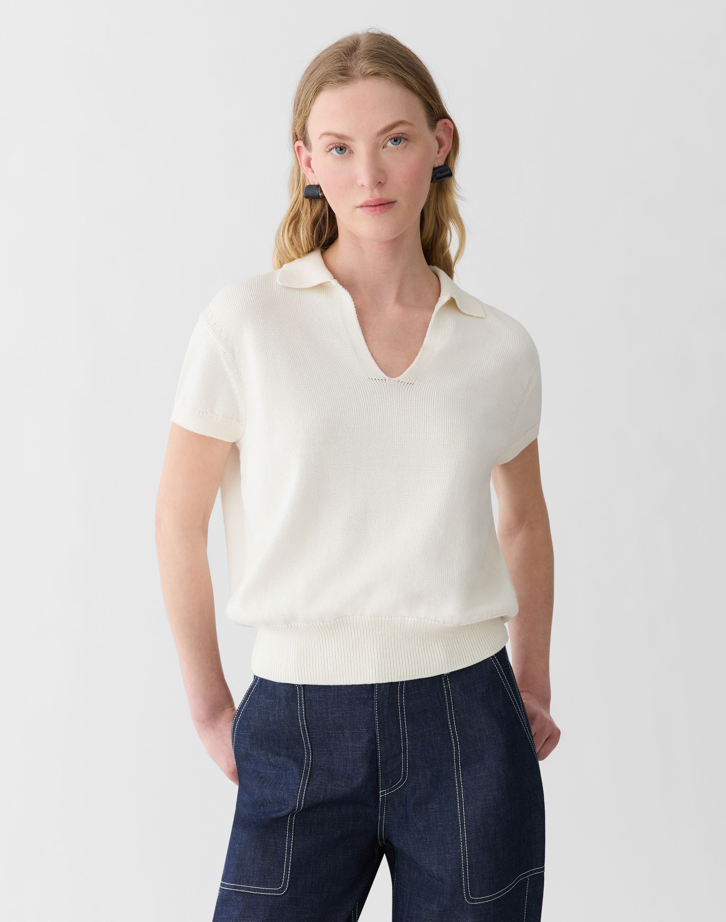 Cotton-Silk Short Sleeve Polo Sweater