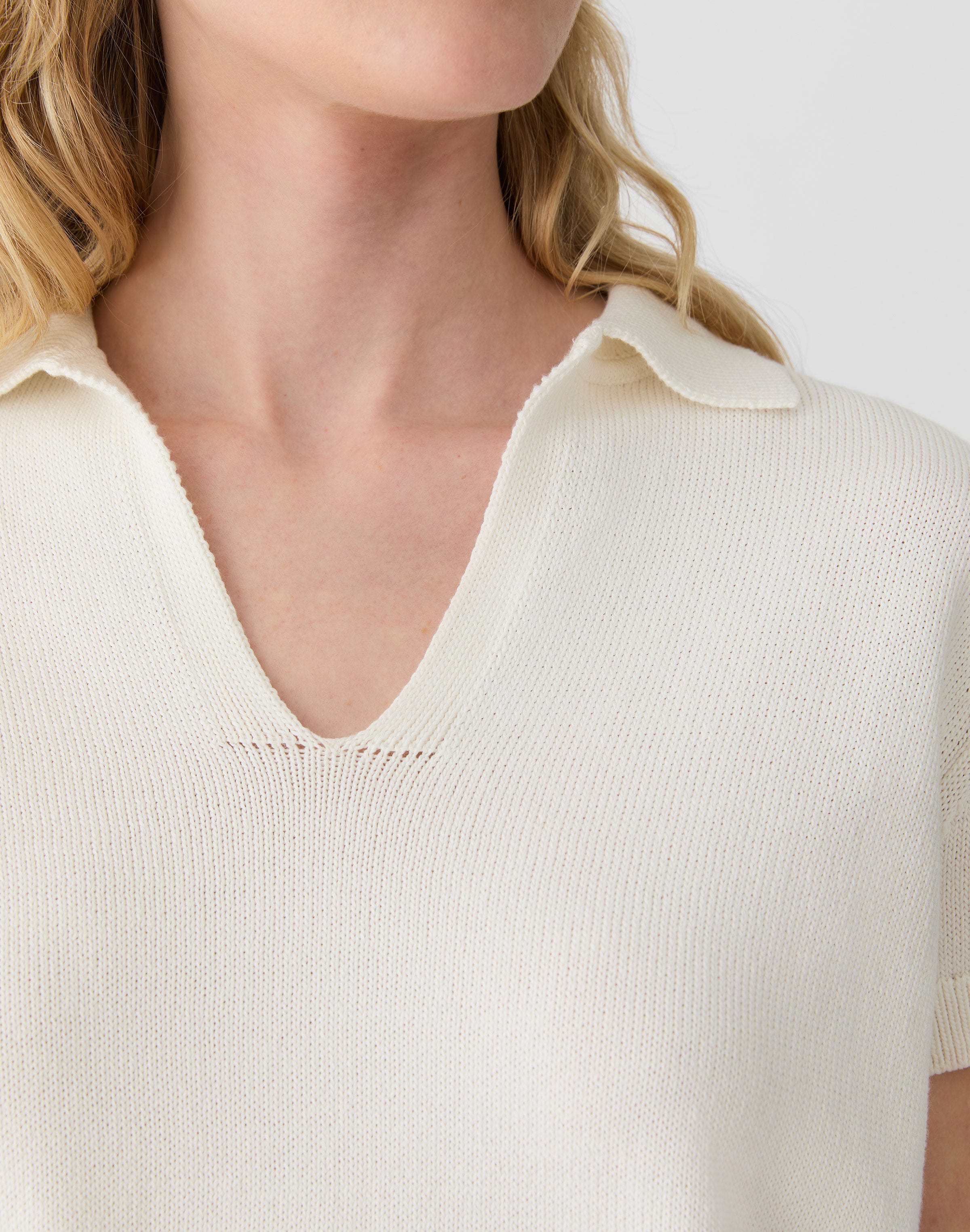 Cotton-Silk Short Sleeve Polo Sweater