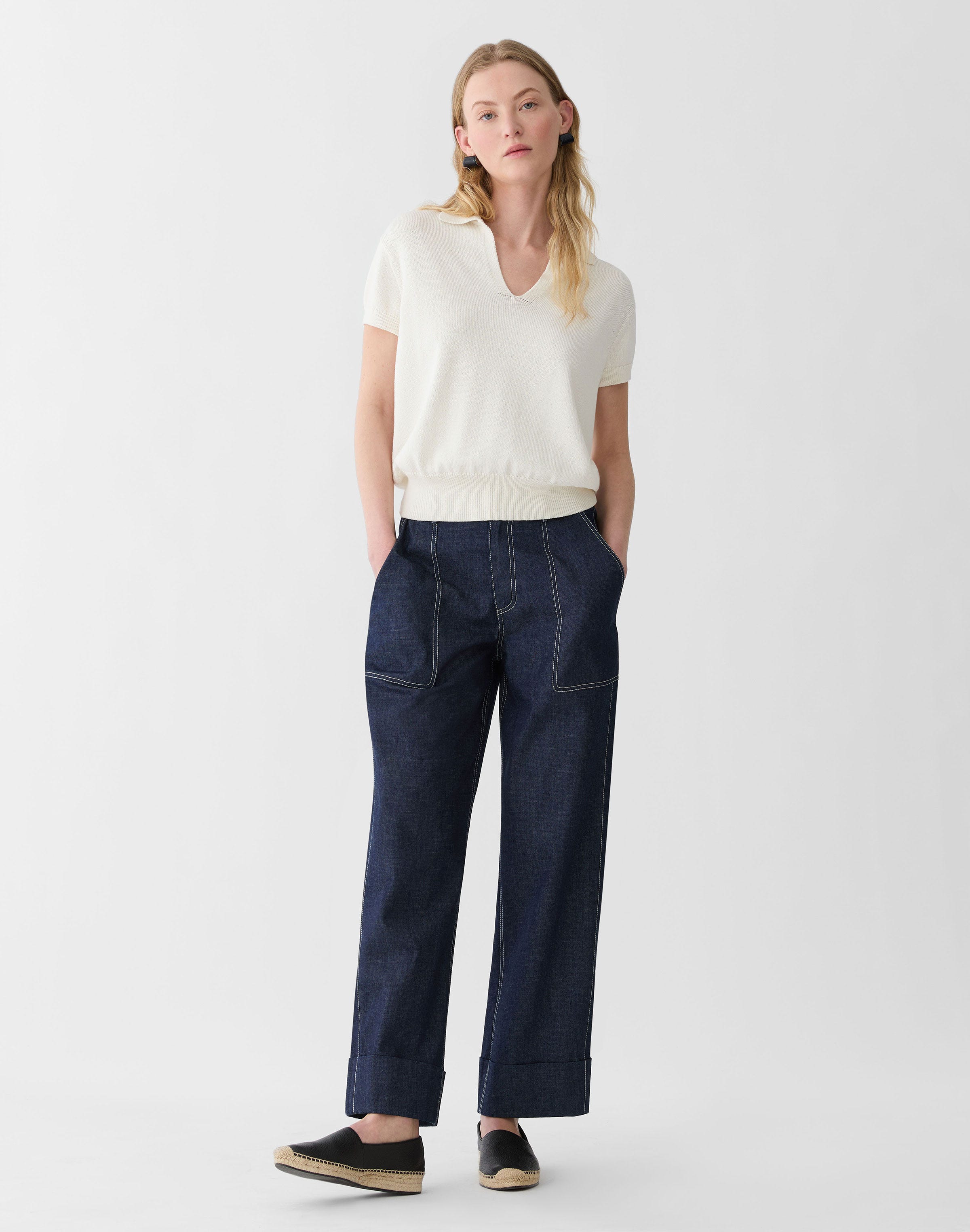 Cotton-Silk Short Sleeve Polo Sweater