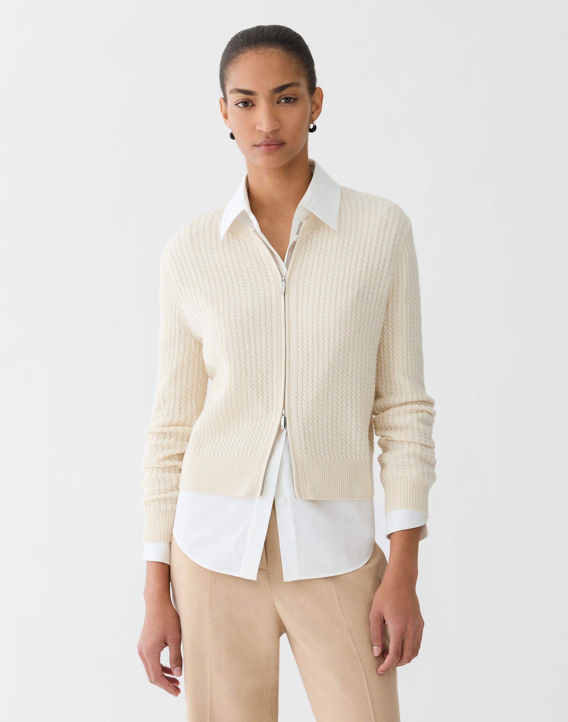 Petite Cashmere Cable Knit Cropped Cardigan