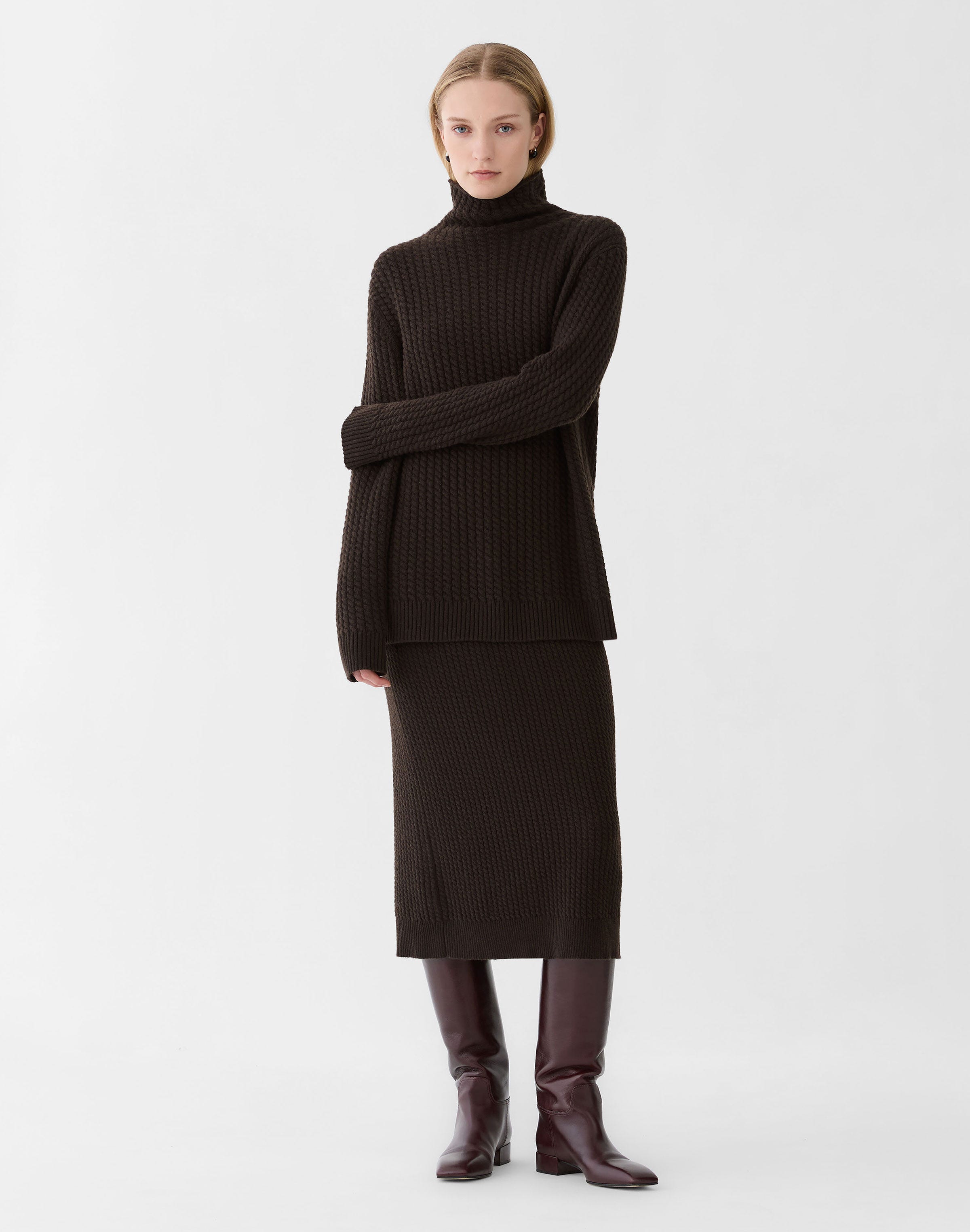 Cashmere Cable Knit Stand Collar Sweater