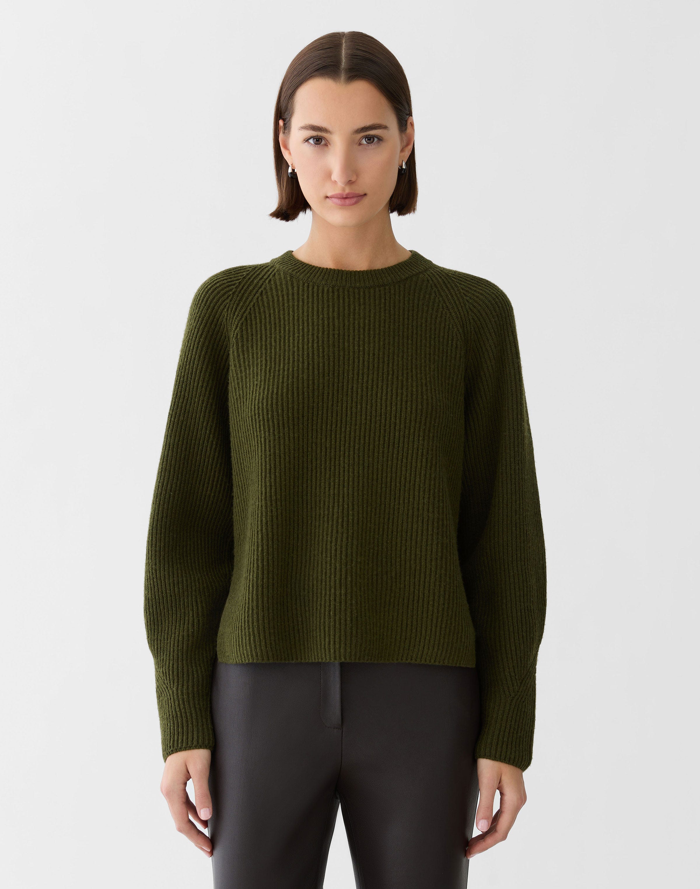 Petite Wool-Cashmere Fisherman's Rib Crewneck Sweater