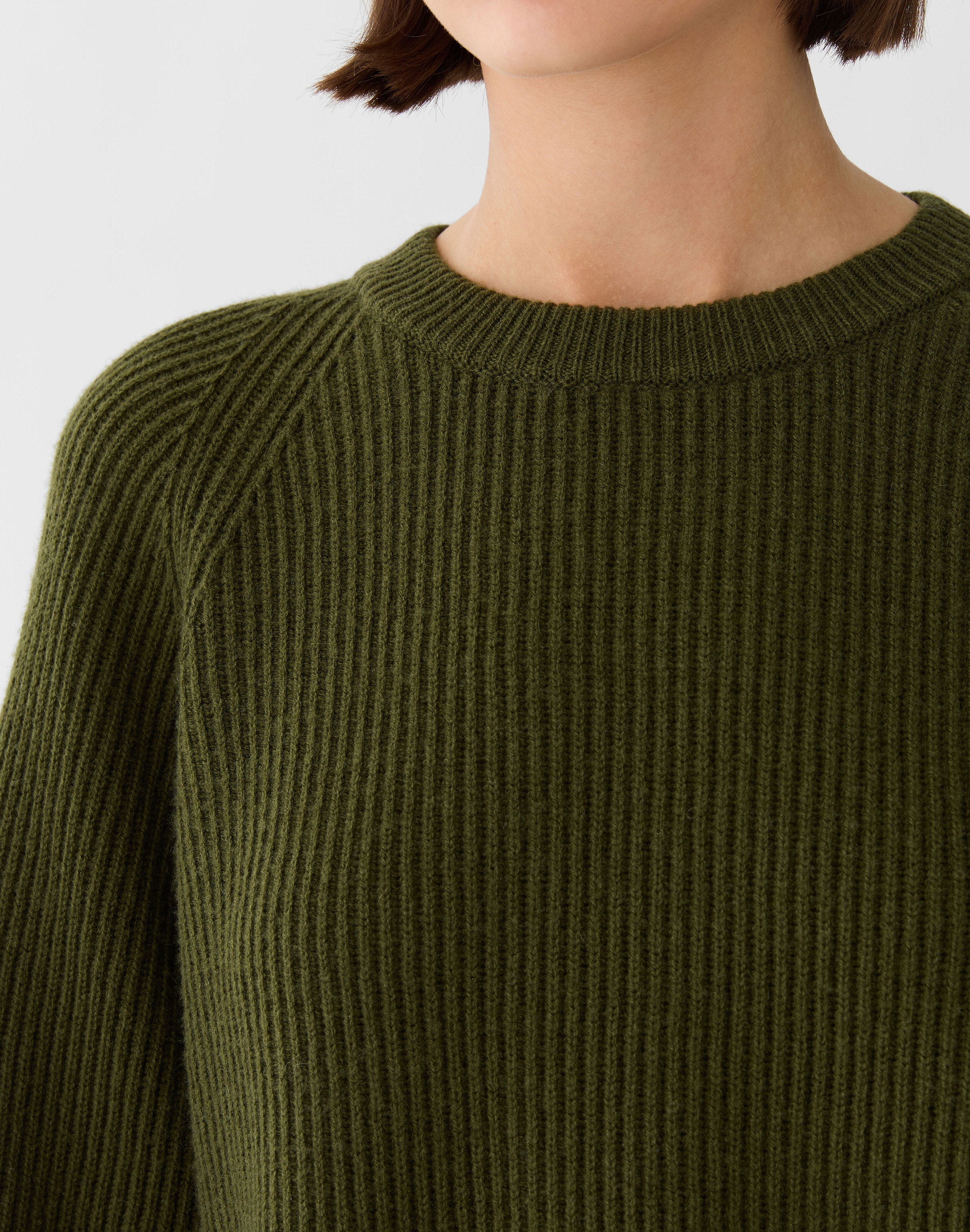 Petite Wool-Cashmere Fisherman's Rib Crewneck Sweater