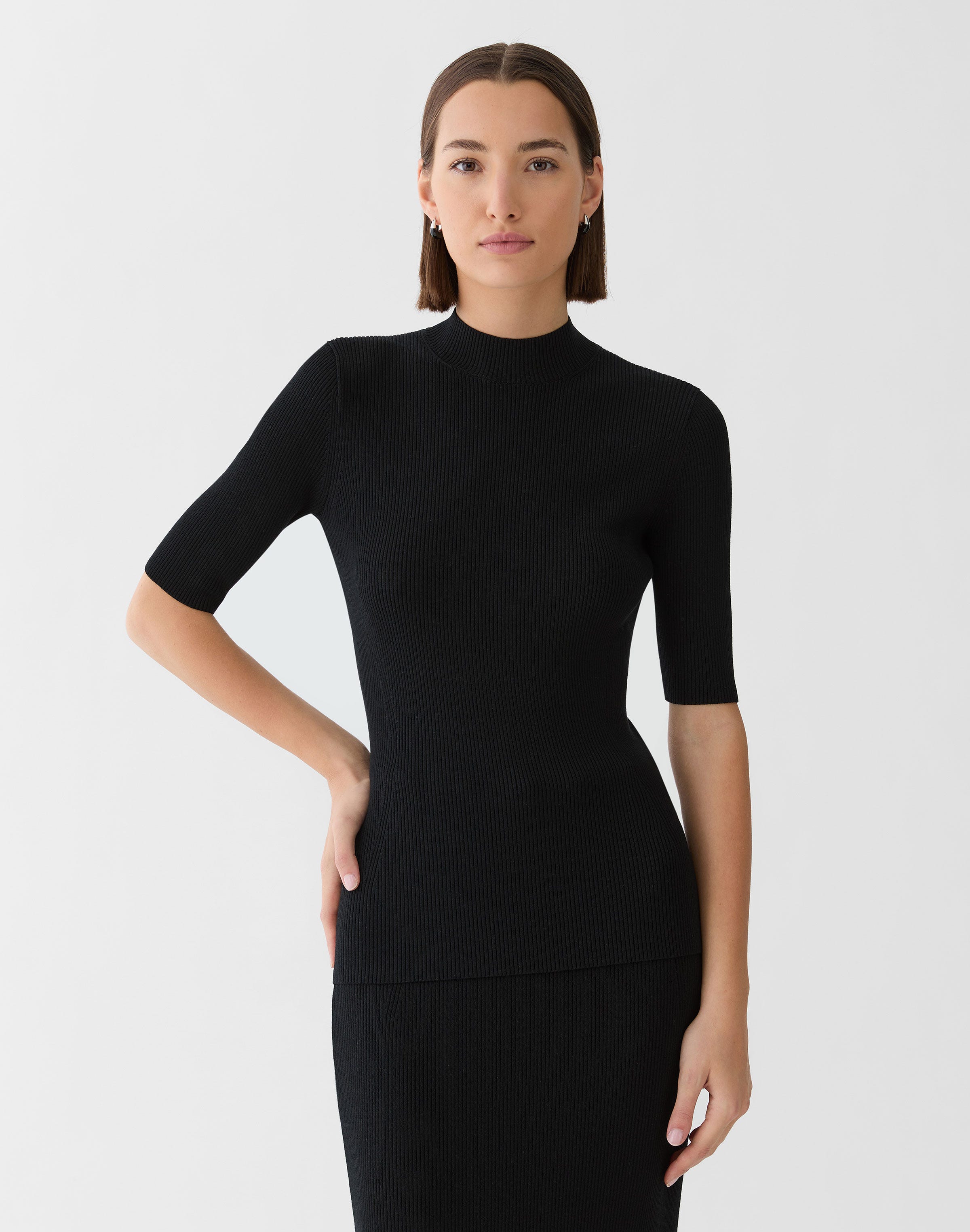 Responsible Matte Crepe Ribbed Mockneck Sweater