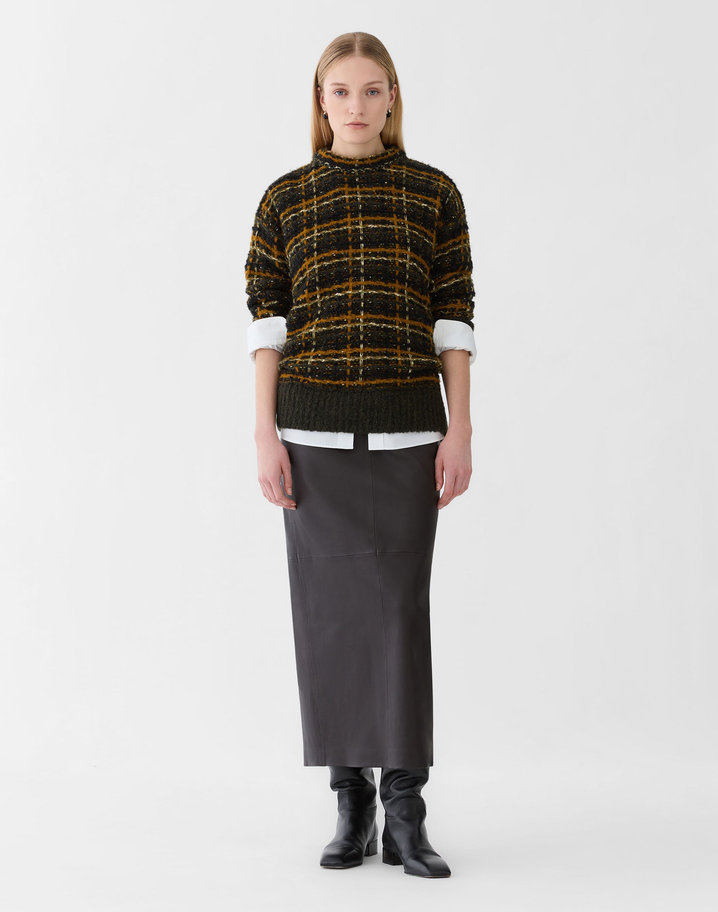 Glen Plaid Brushed Wool-Alpaca Sweater