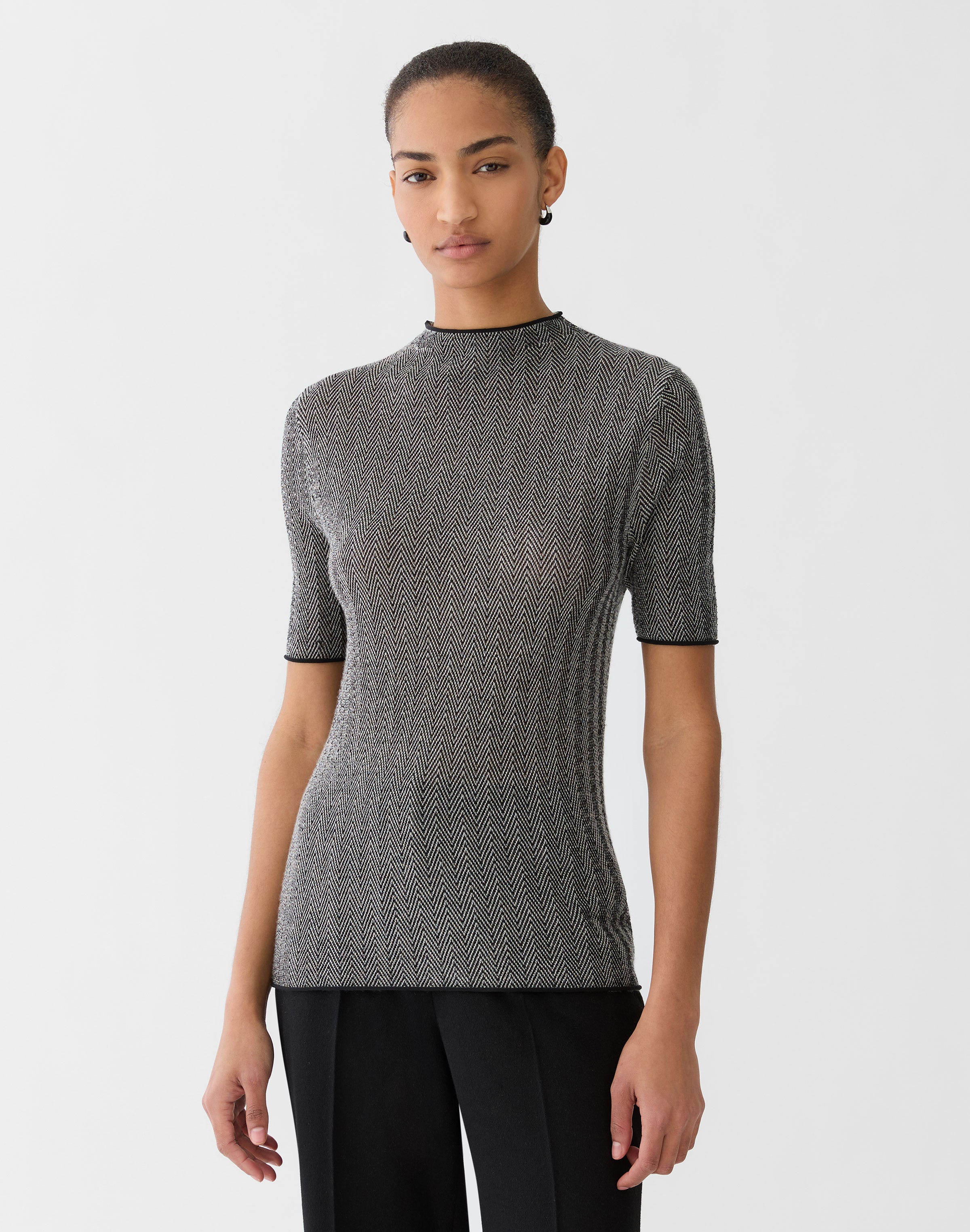 Plus-Size Fine Cashmere Herringbone Jacquard Sweater