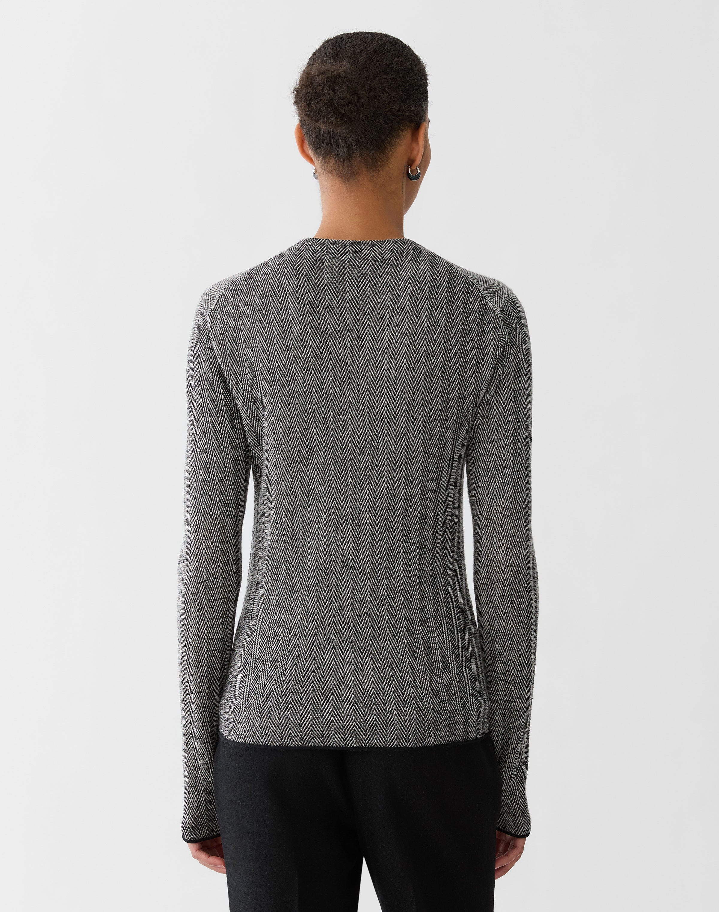 Plus-Size Fine Cashmere Herringbone Jacquard Cardigan