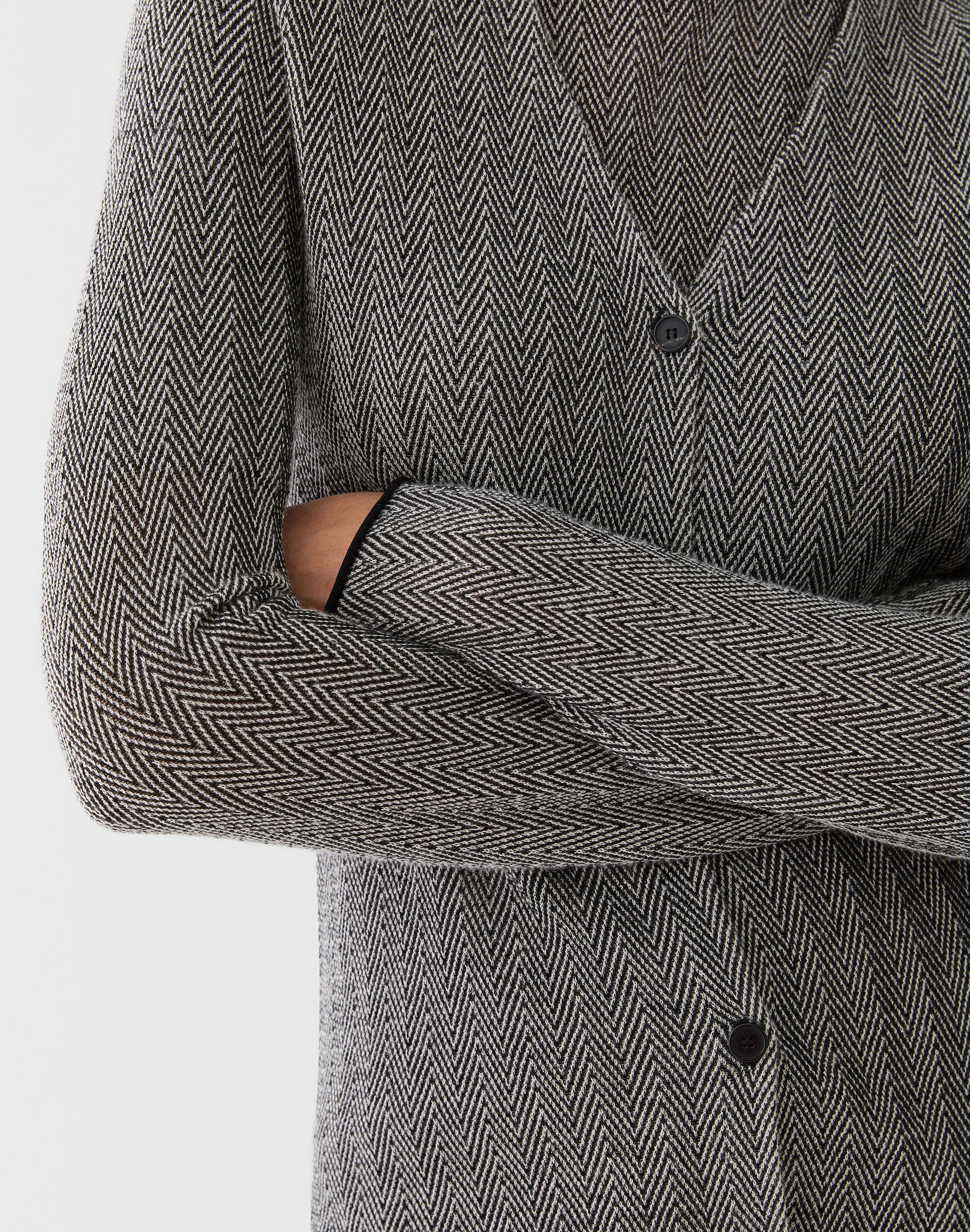 Plus-Size Fine Cashmere Herringbone Jacquard Cardigan