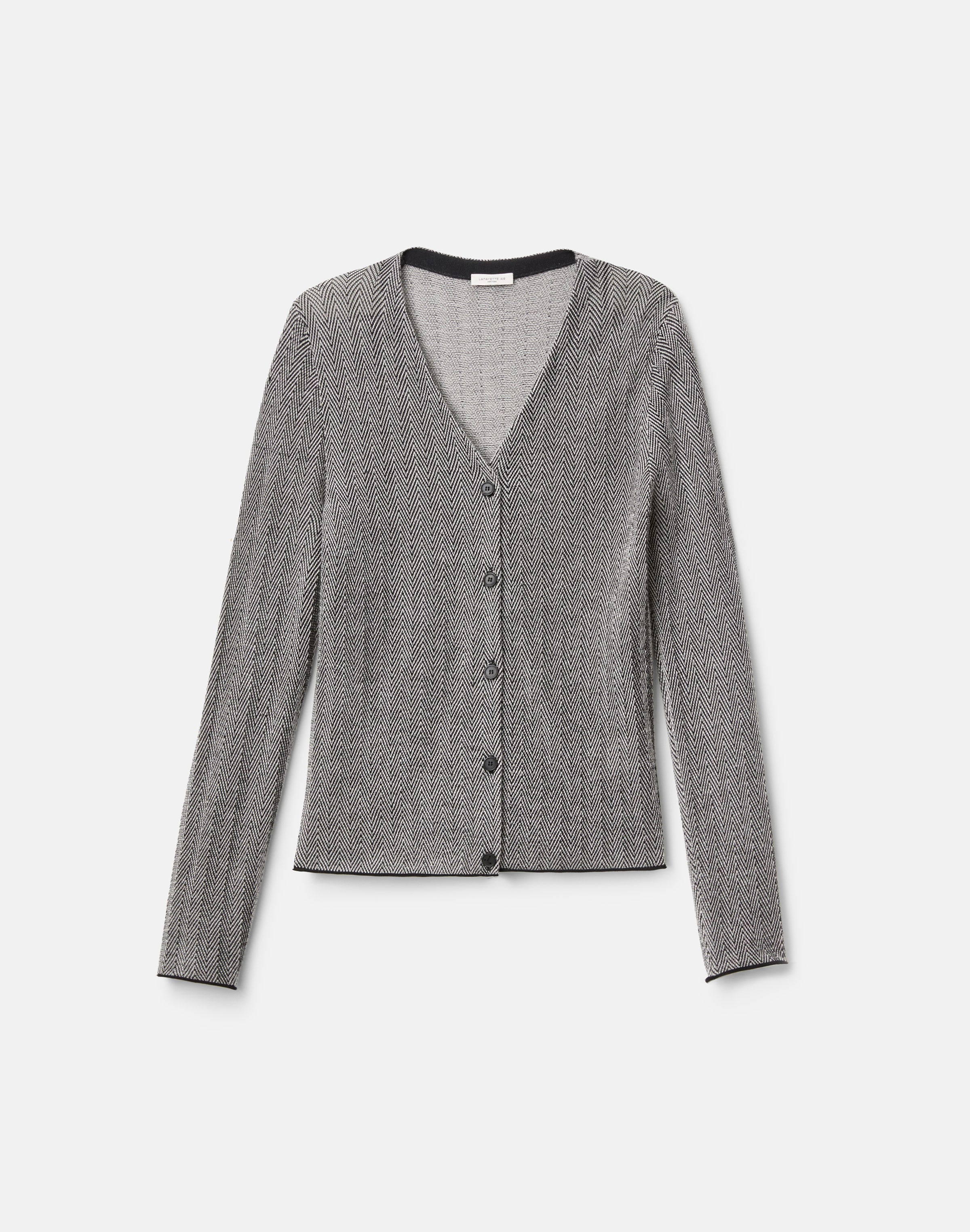 Plus-Size Fine Cashmere Herringbone Jacquard Cardigan