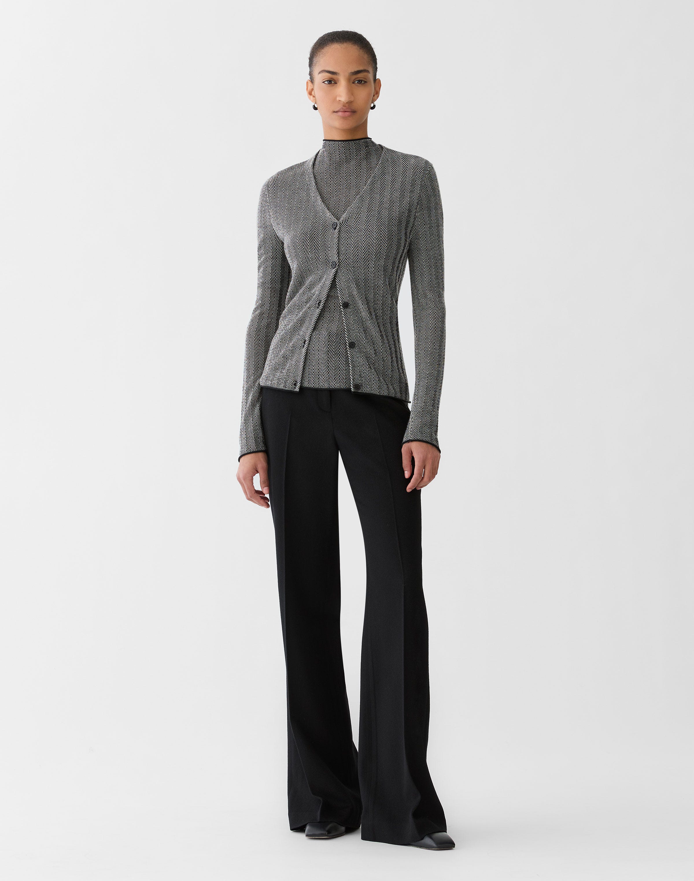 Plus-Size Fine Cashmere Herringbone Jacquard Cardigan