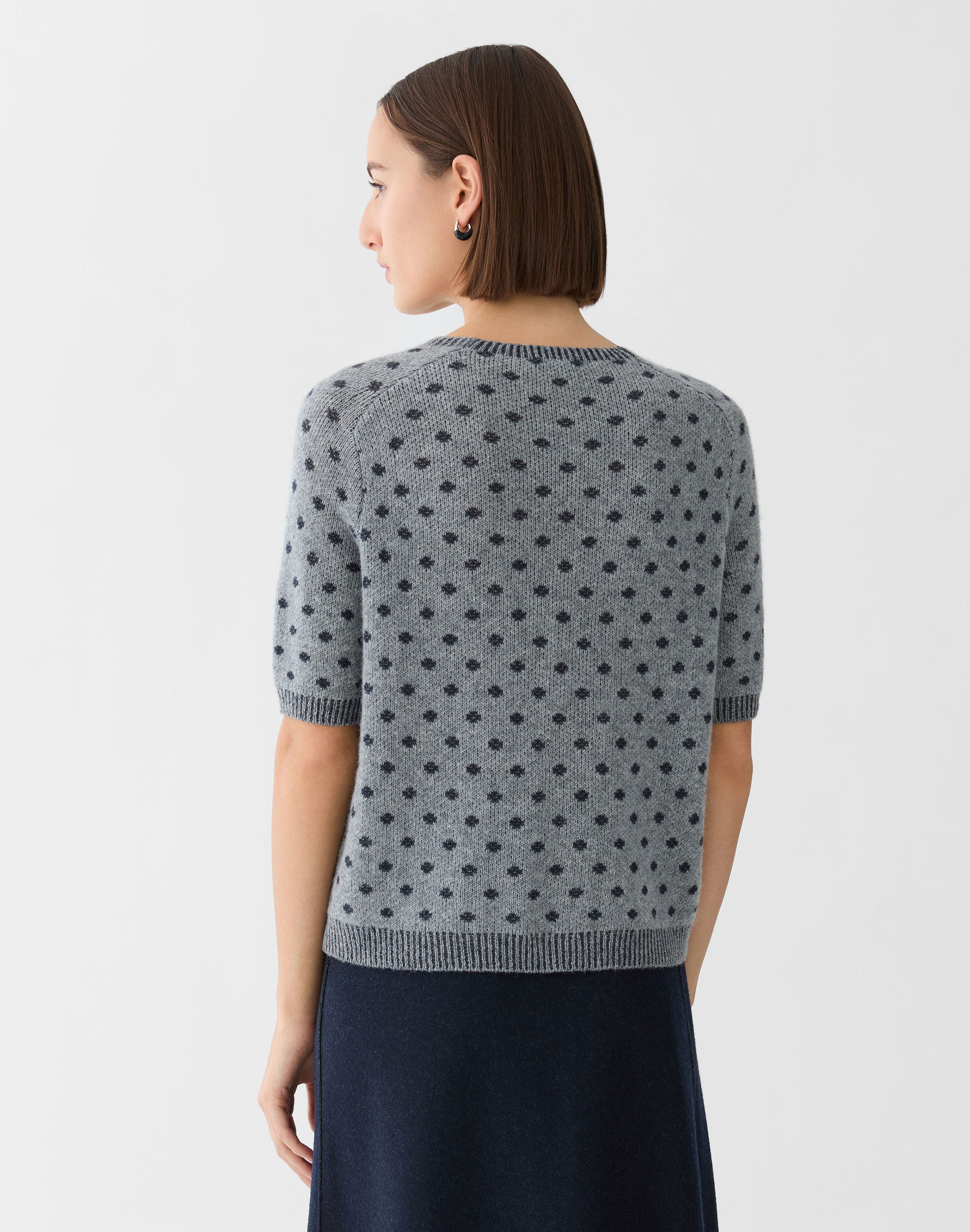 Polka Dot Jacquard Cashmere Short Sleeve Sweater
