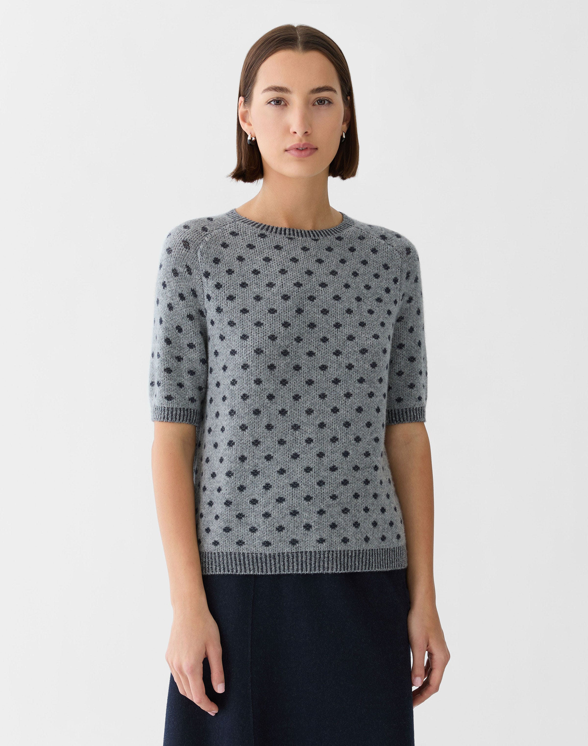 Polka Dot Jacquard Cashmere Short Sleeve Sweater