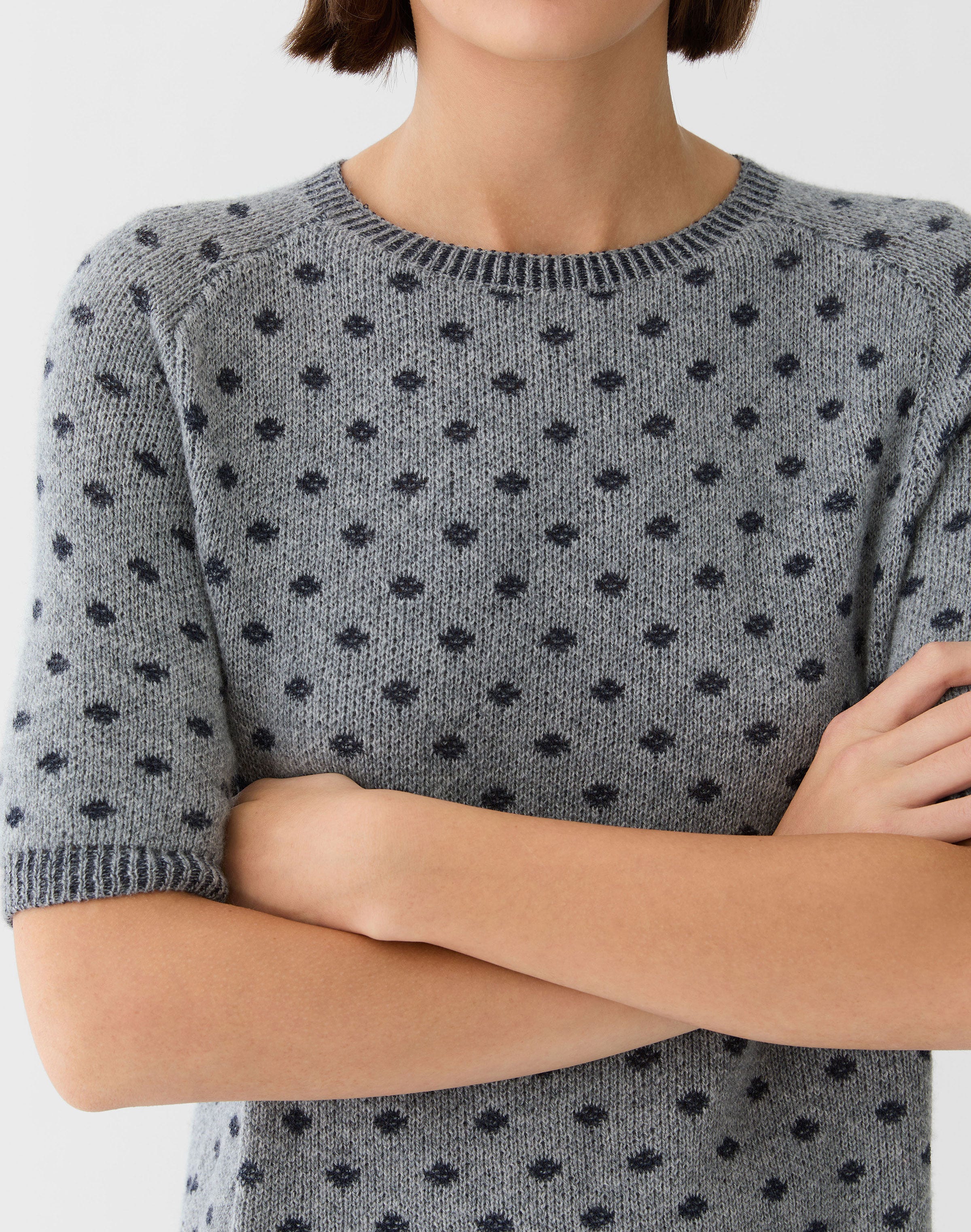 Polka Dot Jacquard Cashmere Short Sleeve Sweater