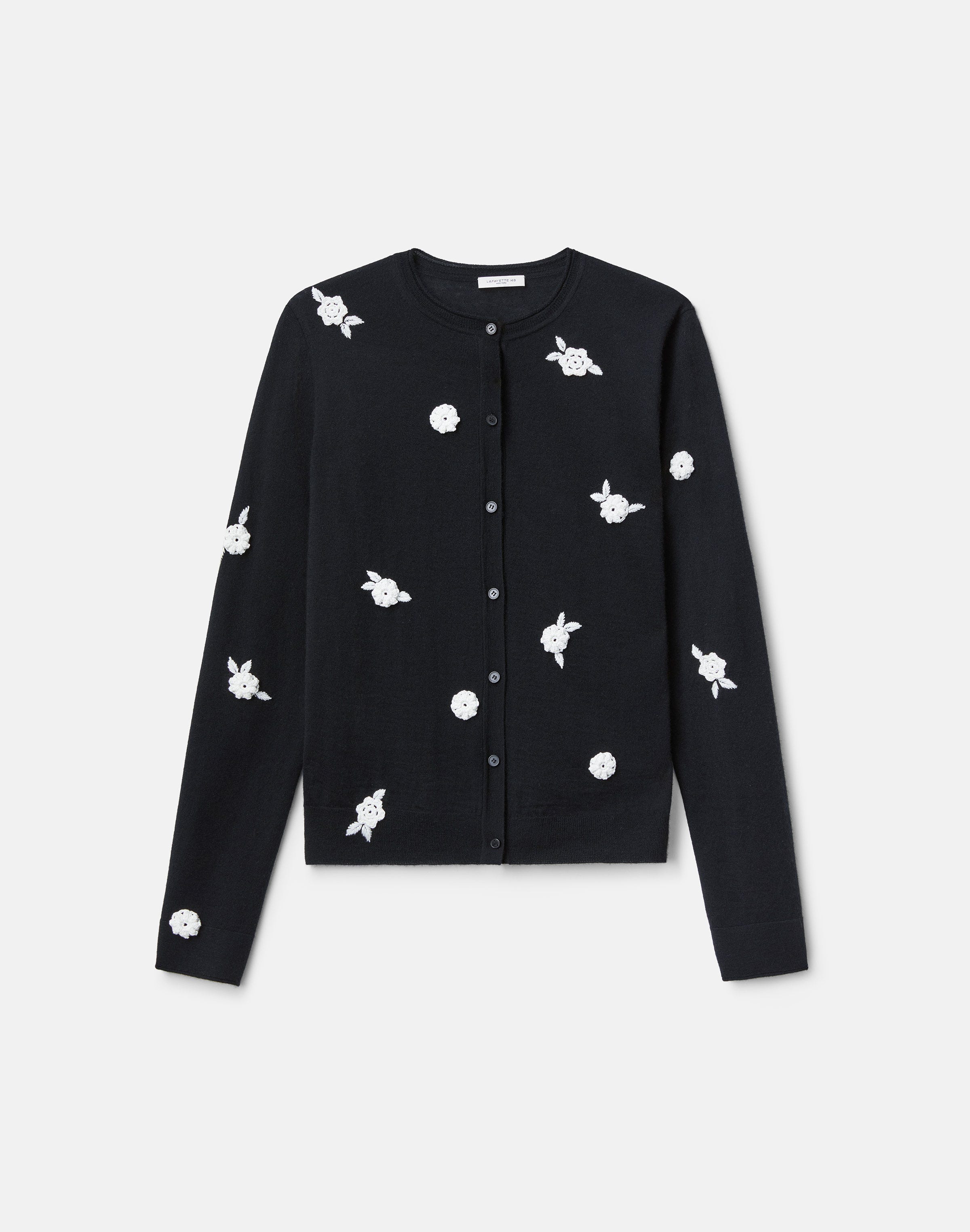 Fine Gauge Cashmere Hand Embellished Rose Cardigan