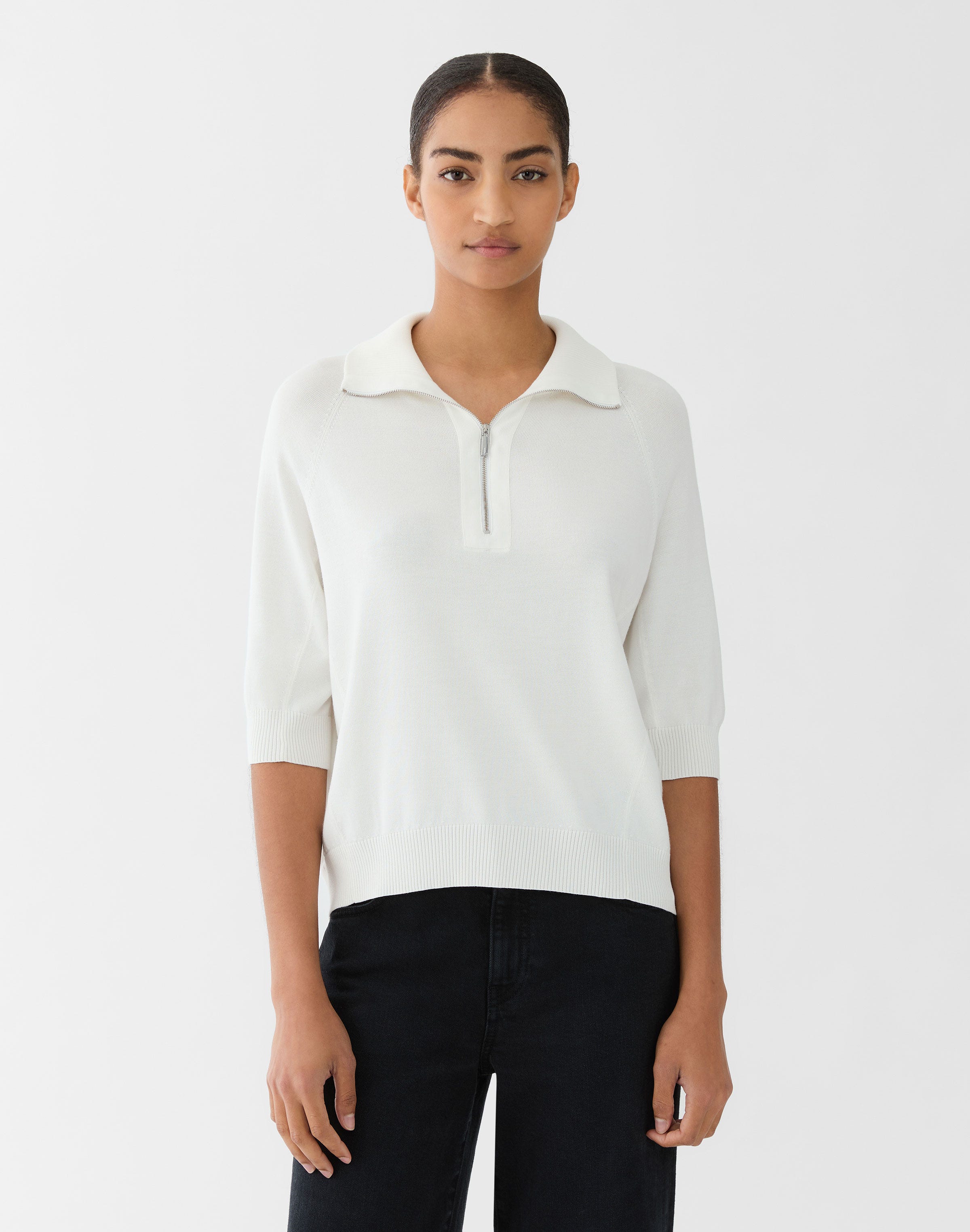 Petite Responsible Matte Crepe Half Zip Sweater