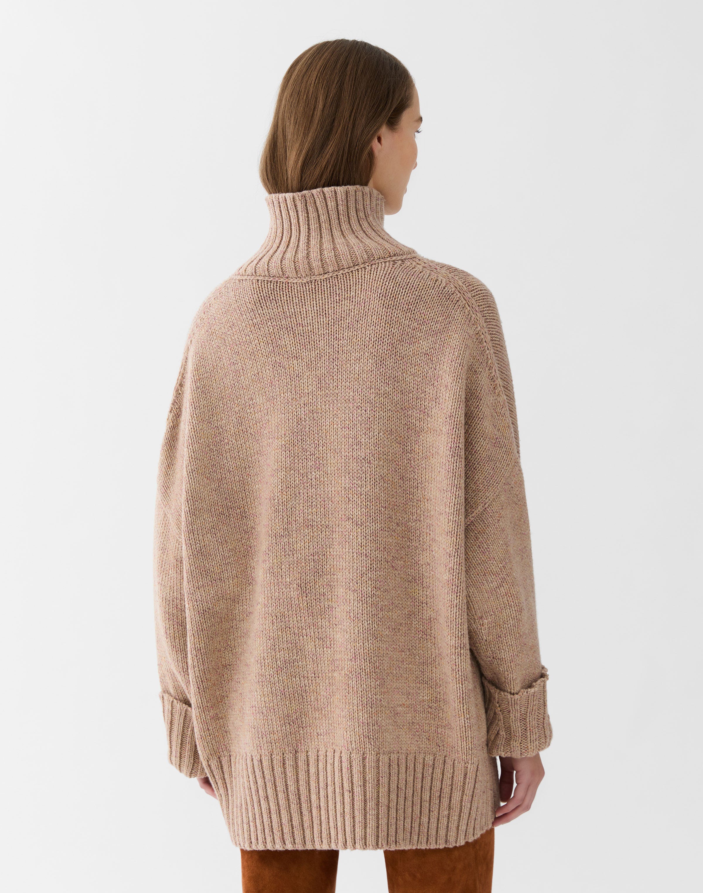 Wool-Cashmere Mouliné Stand Collar Oversized Sweater