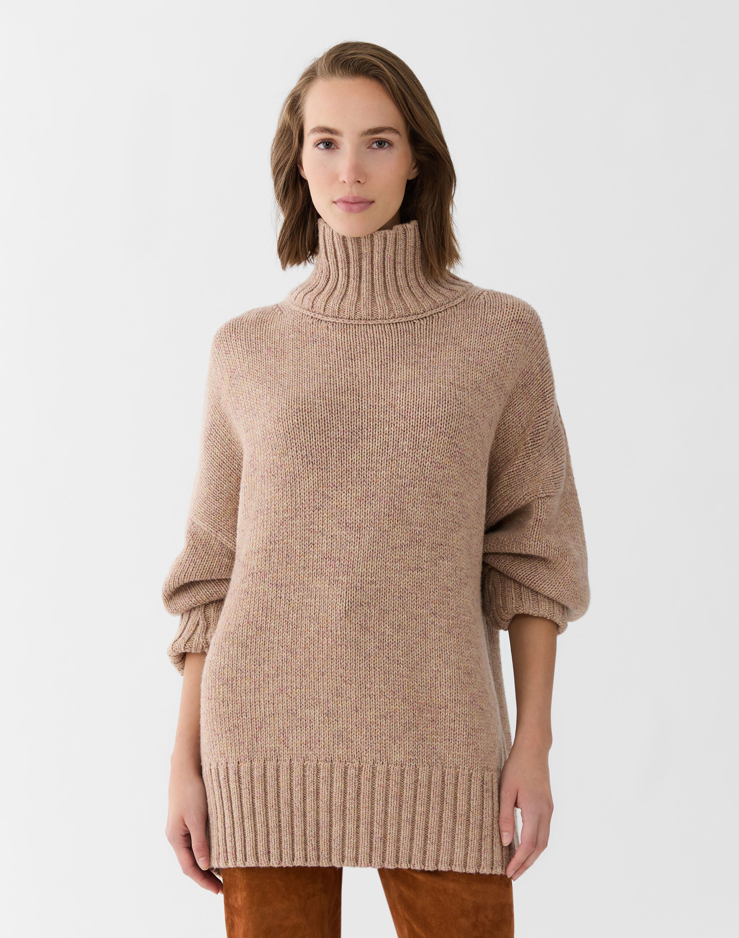 Wool-Cashmere Mouliné Stand Collar Oversized Sweater