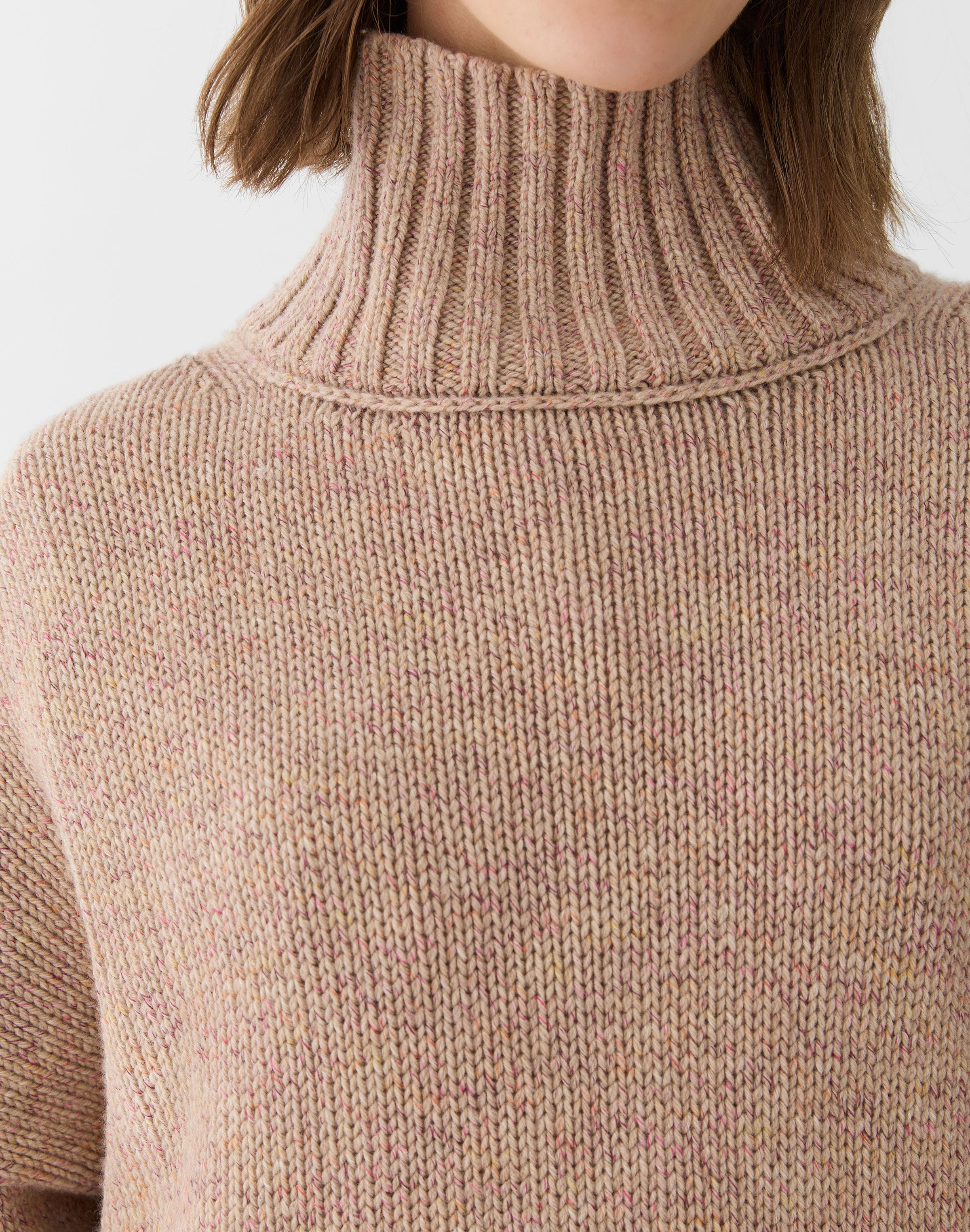 Wool-Cashmere Mouliné Stand Collar Oversized Sweater