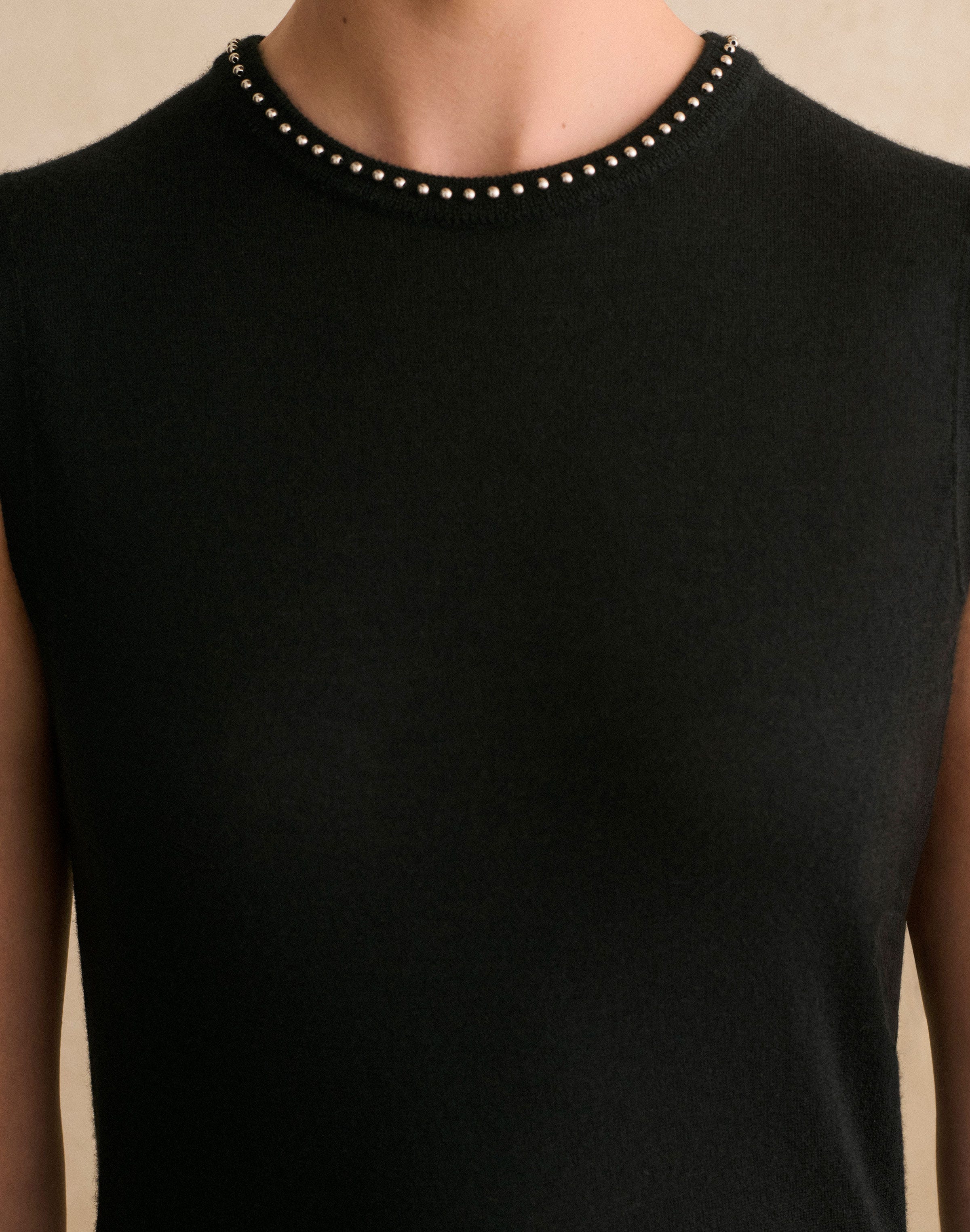 Petite Fine Gauge Cashmere Hand Beaded Shell