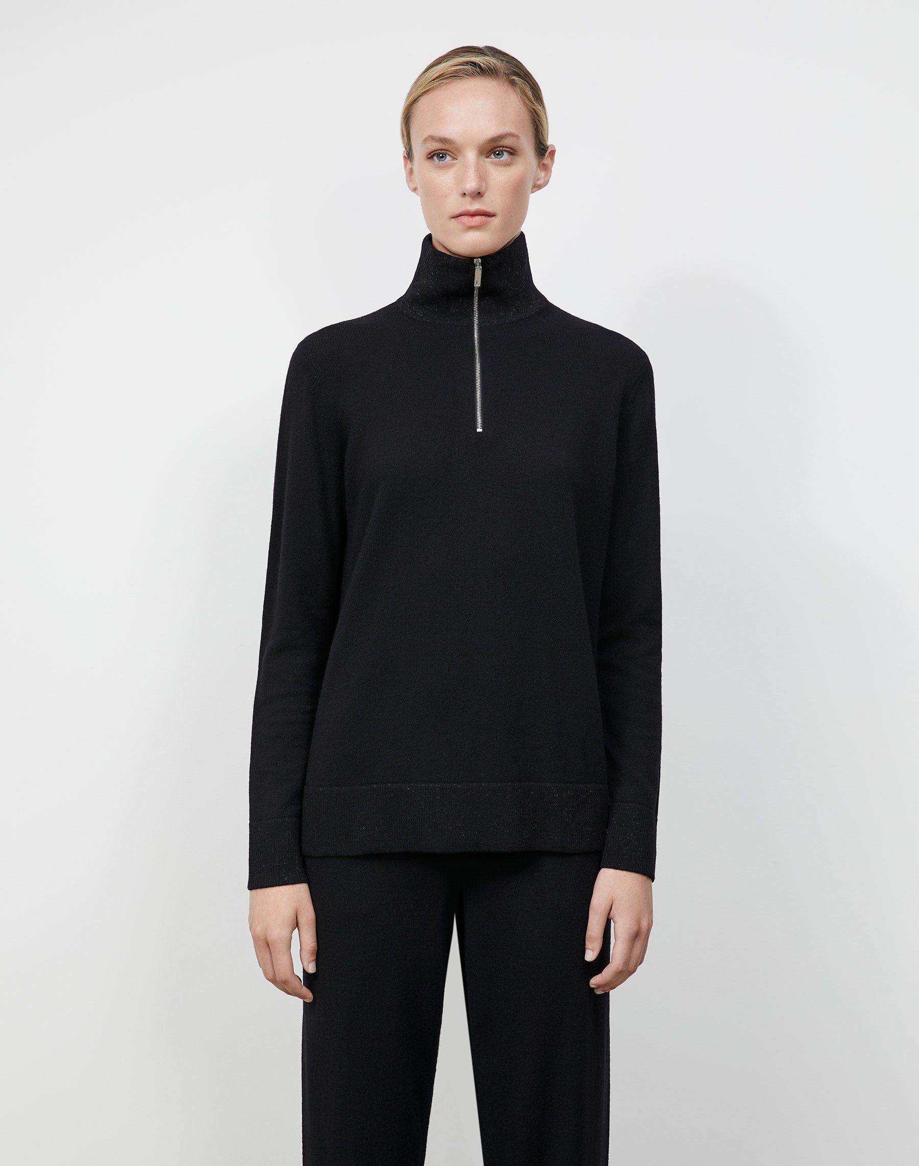 Lafayette 148 Cashmerino Half Zip Turtleneck Sweater In Black | ModeSens